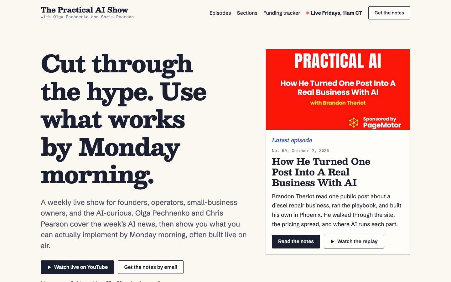 The new practicalaishow.com homepage